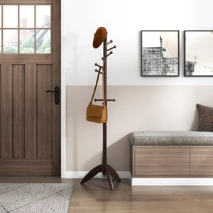 English Elm Dark Solid Wood Coat Rack with 10 Hooks, 3-Tier Tall Entryway Stand for Hats Coats Scarves Bags Dark Brown 23.75 L x 4.75 W x 6.75 H B011P361930