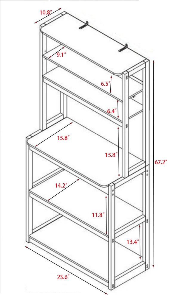 English Elm 23.62" Bakers Rack for Kitchen with 5-Tier Storage, Coffee Bar Station, Microwave Stand, Durable Design White+Black W1412P230430