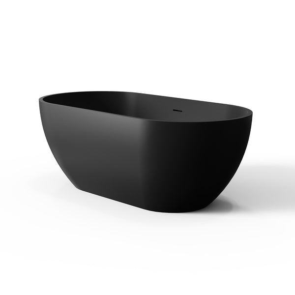 English Elm 59 Inch Stone Resin Freestanding Bathtub Oval Spa Soaking Tub for Small Bathrooms Black W1613P355471