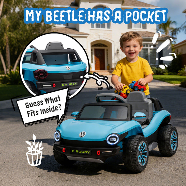 English Elm 12v Licensed Volkswagen Beetle Ride on Car with Remote Control and Suspension for Kids Blue W1578P418192