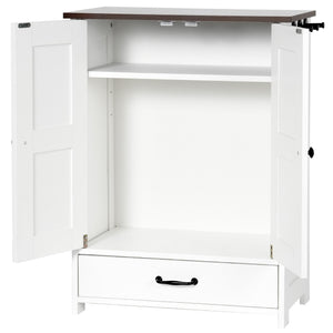 English Elm Dog Feeding Station Cabinet with Pull Out Bowls Storage Hooks White Pet Organizer W1687P205402