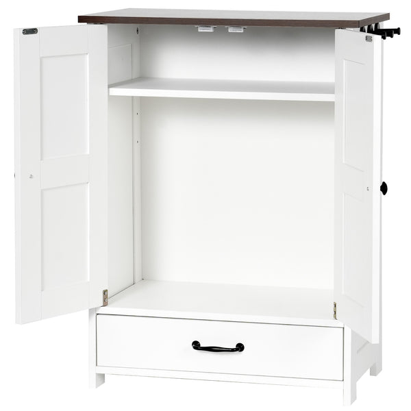 English Elm Dog Feeding Station Cabinet with Pull Out Bowls Storage Hooks White Pet Organizer W1687P205402