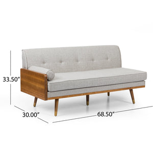 English Elm Christopher Knight Home® - Sofa Beige Mid-Century Modern Sectional with Chaise, Button-Tufted Waffle Stitch & Gold-Tip Legs 68261.00BGE_68262.00BGE