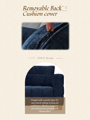 English Elm FX-P54-RB Modern Chenille 3-Seater Sofa with Wide Arms, Tufted Box Stitching & Stainless Legs for Durable Comfort Retro Blue W576S00170