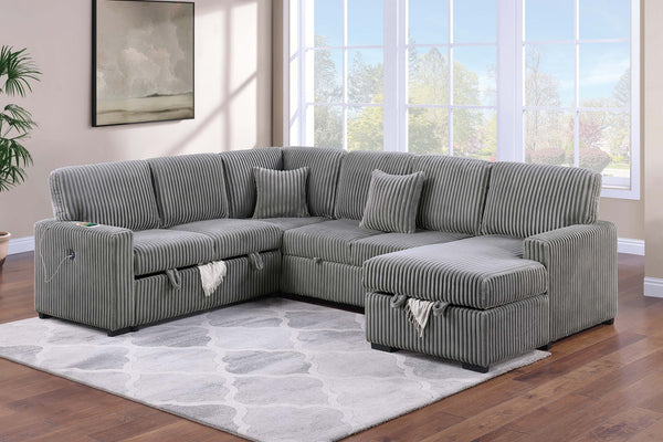 English Elm Chocolate Corduroy Modular Sectional with Storage Sleeper Usb Port and Reversible Chaise Smoke B011S02155