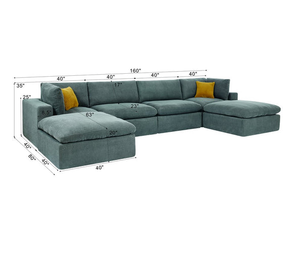 English Elm Modular Cloud Sectional Sofa Deep Seat U-shape Design for Large Living Rooms Light Grey W5568S00007