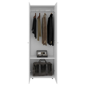 English Elm FM 2-Door Tall Wardrobe Cabinet with Full-Length Rod and 4 Shelves, Scratch-Resistant Melamine Finish White 71.26 L x 20.08 W x 5.12 H B128P361107
