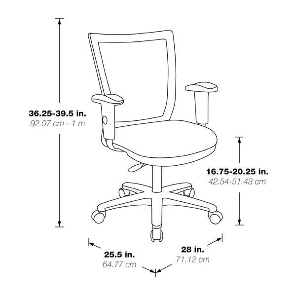 OSP Home Furnishings Office Ergonomic Task Chair with Mesh Back Pu Padding Adjustable Arms and Lumbar Support SPX693734