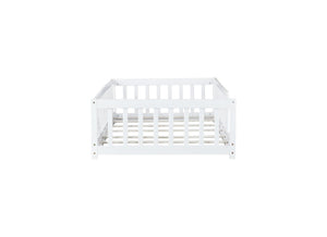 English Elm Twin Solid Rubberwood Floor Bed with Full Perimeter Safety Rails for Toddler Rooms White W504P296795
