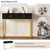 English Elm Trexm Modern Sleek Console Table Two Drawers With Stripe Design For Living Room and Entryway (Black)