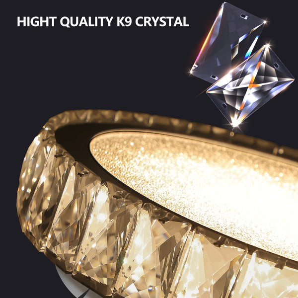 English Elm Crystal 13.8" LED Flush Mount Ceiling Light, 38W Dimmable Crystal Metal Fixture, 1271LM, 3K-5K W2312P374965