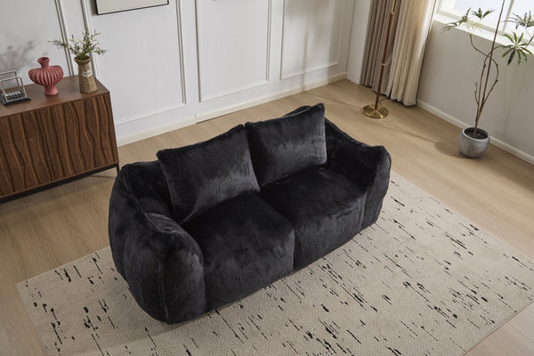 English Elm Giant Ultra Soft Fluffy Loveseat Bean Bag Sofa for Adults, Oversized Shredded Foam Couch with Pillows Black W3723P353894