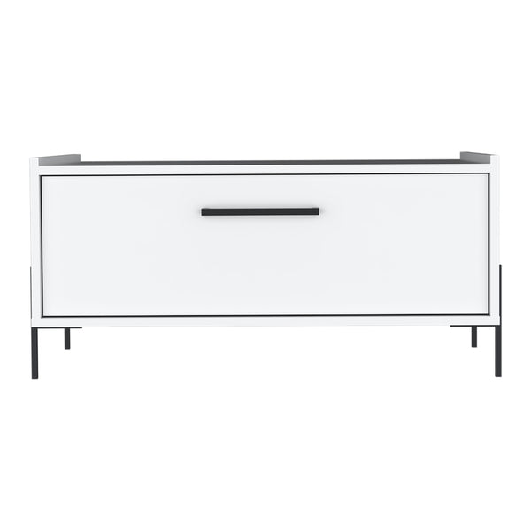 English Elm Shan Minimalistic 15.6" Coffee Table with Pull-Down Cabinet and Open Shelf, Modern Compact Storage White 18.3 L x 60 W x 7 H B070P254758