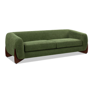 English Elm Jennifer Taylor Home - Alpine 90.5" Sherpa Sofa in Moss Green Teddy Fleece — Deep 24" Seat, Removable Cushions, Oak Legs B2719P280162