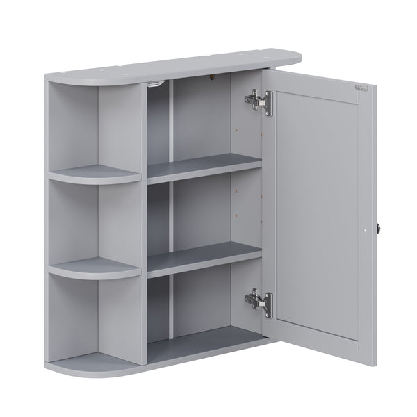 English Elm Bathroom Wall Cabinet with Mirror Door Open Shelving and Adjustable Interior Storage Gray N817P375228G