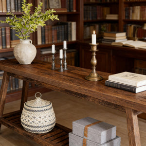 English Elm Hall Console Table Industrial Rustic Two Tier Wood Tone Metal Frame Entryway Sofa Brown T3971P451358