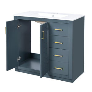 English Elm 72'' Modern Blue Bathroom Vanity With Ceramic Sink, Soft-Closing Drawers & Solid Wood Frame Storage N710SS00013C