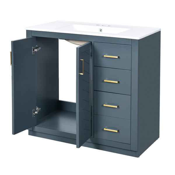 English Elm 72'' Modern Blue Bathroom Vanity With Ceramic Sink, Soft-Closing Drawers & Solid Wood Frame Storage N710SS00013C
