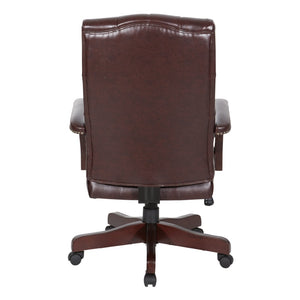 OSP Home Furnishings Traditional Queen Anne Executive Chair Tufted Vinyl High Back with Lumbar Support TEX232-JT4