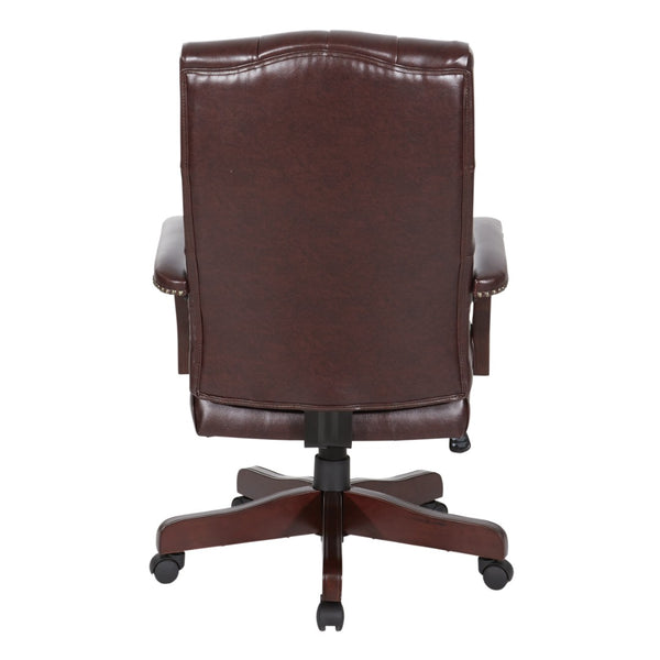 OSP Home Furnishings Traditional Queen Anne Executive Chair Tufted Vinyl High Back with Lumbar Support TEX232-JT4