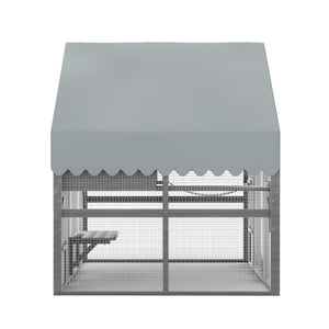 English Elm Cat, Outdoor Wood Enclosure Multi-level Shelter with Platforms Resting Boxes Waterproof Canopy W1598S00039