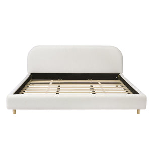 English Elm King Platform Bed Curved Boucle Upholstered Headboard Solid Rubberwood Legs Modern Bedroom N757P411870K