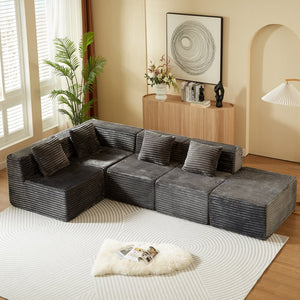 English Elm Modular Sectional Sofa - L-Shape Cloud Couch With Plush Corduroy, Memory Foam Comfort, Easy Setup W3434S00004