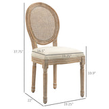 English Elm Homcom French-Style Upholstered Dining Chair Set, Armless Accent Side Chairs With Rattan Backrest and Linen-Touch Upholstery, Set Of 2, Cream White