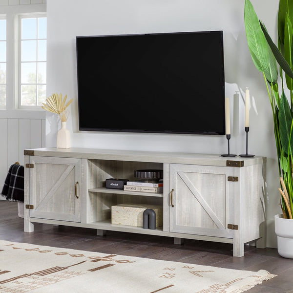 English Elm Walker Edison - Rustic Modern Farmhouse Double Barn Door TV Stand 70" for Up to 80" TVs with Cable Management and Adjustable Shelves - Stone Gray B185P169364
