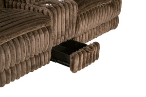 English Elm Manual Motion Loveseat with Fur-Like Corduroy Upholstery, Plush Arms, Dual Cup Holders & Storage Chocolate 33 L x 82 W x 28 H B089P296897