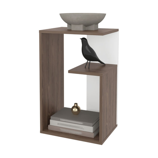 English Elm Vega Side Table In Dark Walnut & White Melamine - Stylish Open Storage For Modern Spaces B128P287509-GIGA