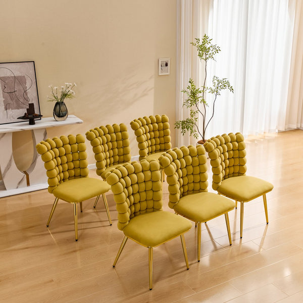 English Elm Ergonomic Velvet Accent Chair Tufted Bubble Weave Gold Legs Glam Seating W3875P446138