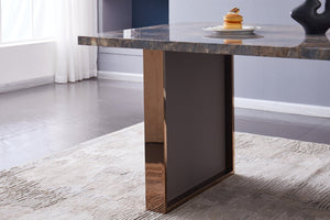 English Elm Faux Marble Dining Table Rectangular 70.8"x35.4" for 6-8, Rose Gold MDF Top, Thick Steel Legs, Modern Durable Design W2213S00020