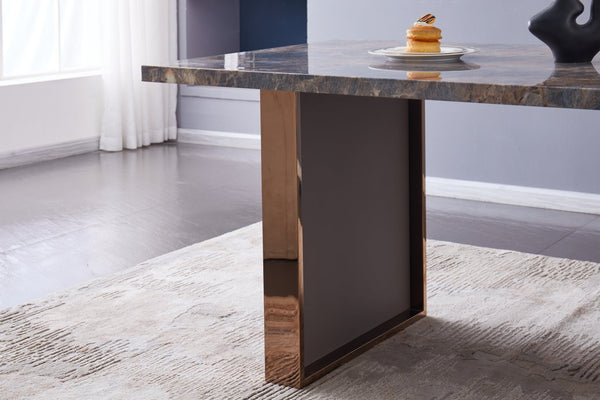 English Elm Faux Marble Dining Table Rectangular 70.8"x35.4" for 6-8, Rose Gold MDF Top, Thick Steel Legs, Modern Durable Design W2213S00020