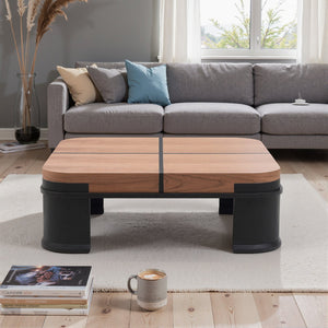 English Elm French Classic Square Coffee Table with Walnut Elm Veneer Top for Living Room T5686P508399