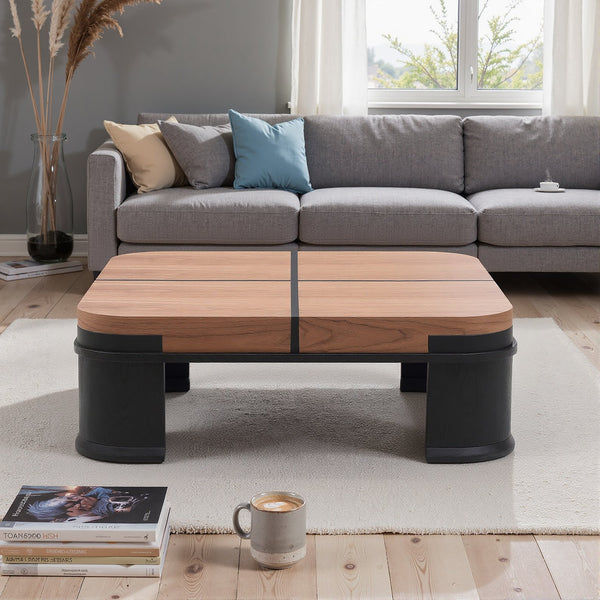 English Elm French Classic Square Coffee Table with Walnut Elm Veneer Top for Living Room T5686P508399