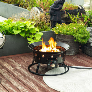 English Elm 19" Portable Propane Fire Pit 50000 BTU Stainless Burner Lava Rocks Electronic Ignition Black W853P202205