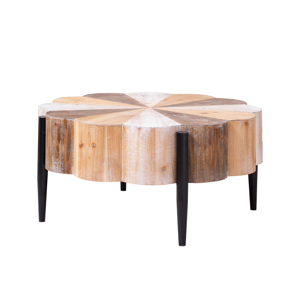 English Elm Rustic Flower Shaped Wood Coffee Table with Metal Legs Distressed Finish Living Room W2729P353716