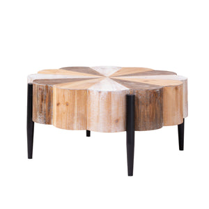 English Elm Rustic Flower Shaped Wood Coffee Table with Metal Legs Distressed Finish Living Room W2729P353716