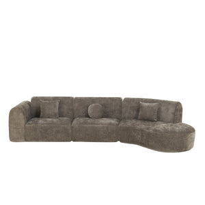 English Elm 140" Curved Sectional Sofa 3 Piece Lamb Wool Upholstered Retro Modern Living Room Set N767P277684D