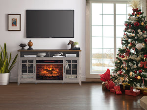 English Elm 55 Inch Fireplace Tv Stand with Infrared Heater Gray Wash Finish Media Storage W1769132643