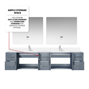 English Elm Dark Grey Double Bath Vanity 84 in. W x 22 in. D with White Quartz Top, Chrome Faucet, 36" LED Mirrors — Durable Scratch-Resistant Surface B2731S01104