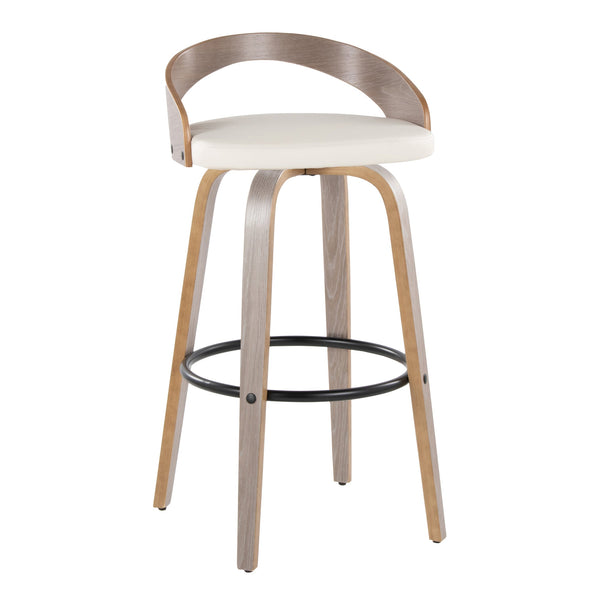 English Elm Barstool Set of 2 Swivel Faux Leather Seats Bentwood Frame for Kitchen Island B202S01910