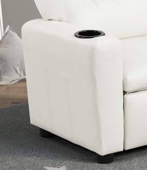 English Elm Carisa Youth Pu Leather Recliner Chair with Cupholder for Playroom or Bedroom White B2749P413216