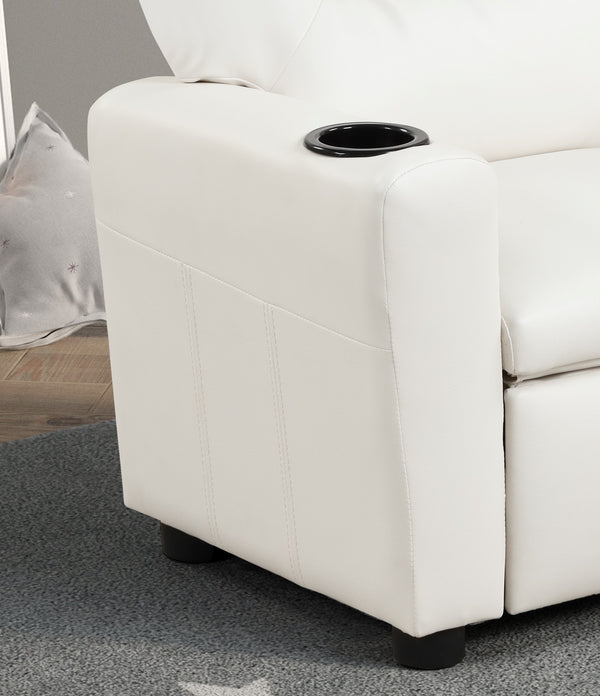 English Elm Carisa Youth Pu Leather Recliner Chair with Cupholder for Playroom or Bedroom White B2749P413216