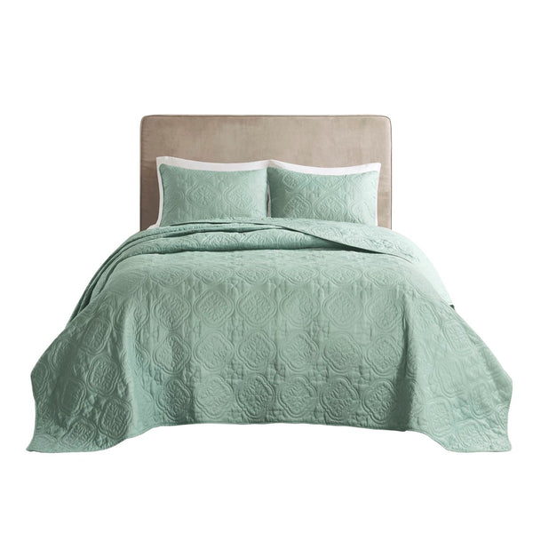 English Elm 3 Piece Reversible Bedspread Set Oakley Quilted Medallion Oversized Microfiber Hypoallergenic Comforter Green 15.35 L x 13.4 W x 11.8 H B03594964