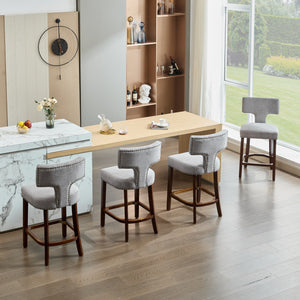 English Elm Mid Curved Backrest Bar Stools Set of 2 with Copper Nail Trim, High-Density Foam & Walnut Legs Gray W1143P296348