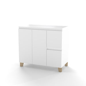 English Elm 36-inch Glossy White Bathroom Vanity Cabinet with Soft Close Drawers and Wood Feet W3151P381850