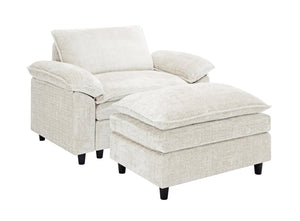 English Elm Accent Chair With Ottoman - Plush Chenille Upholstered Lounge Sofa, Modern Comfort For Any Space W2100S00109