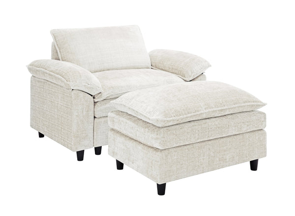 English Elm Accent Chair With Ottoman - Plush Chenille Upholstered Lounge Sofa, Modern Comfort For Any Space W2100S00109